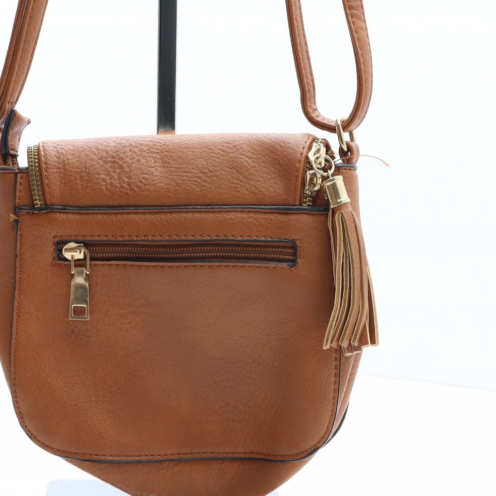 Preworn Womens Brown Solid Polyurethane Crossbody Size Small