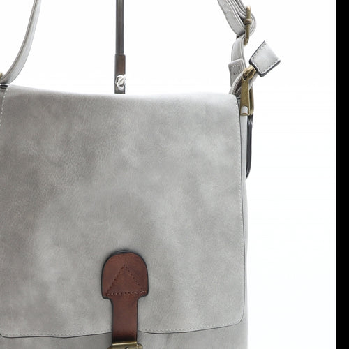 Preworn Womens Grey Solid Polyurethane Crossbody Size Medium
