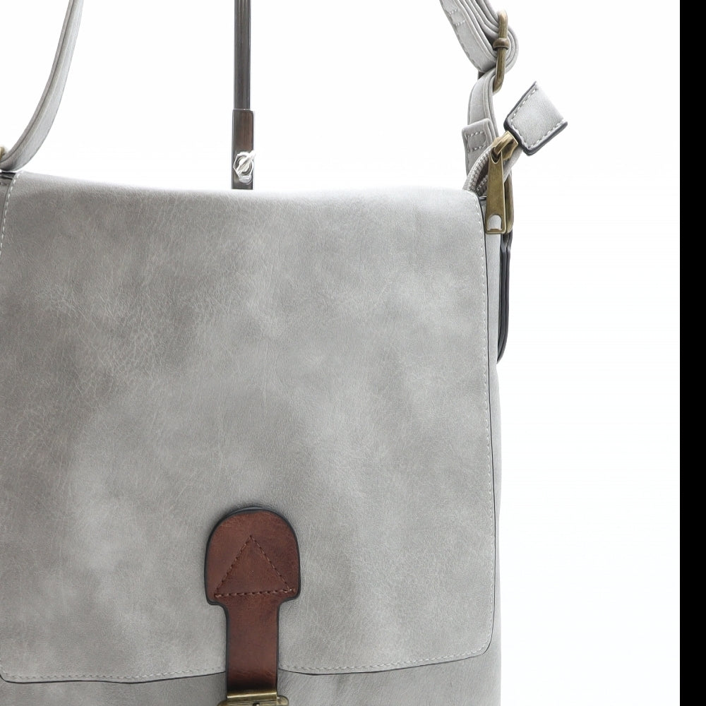 Preworn Womens Grey Solid Polyurethane Crossbody Size Medium