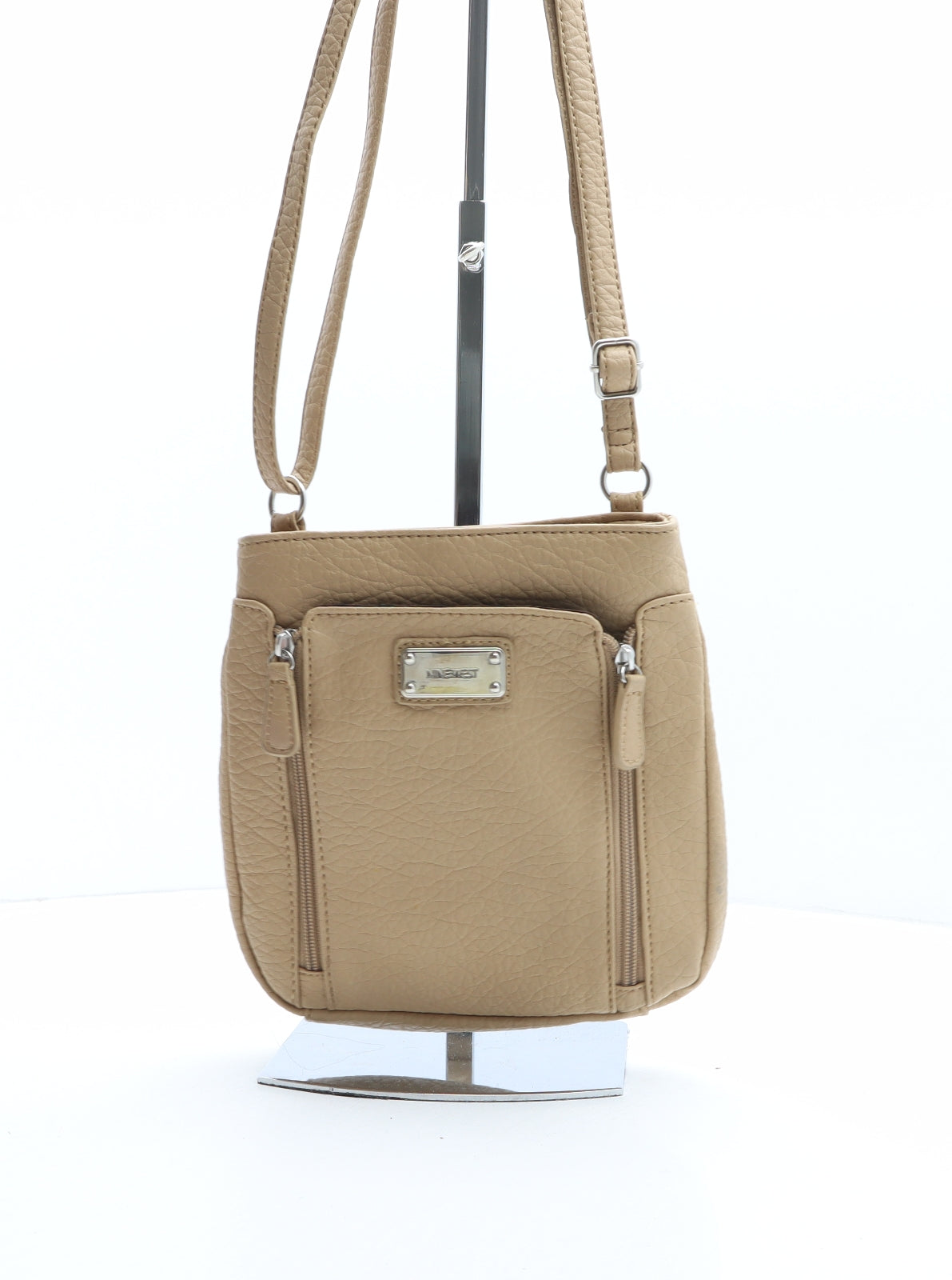 Nine West Womens Beige Solid Polyurethane Crossbody Size Small