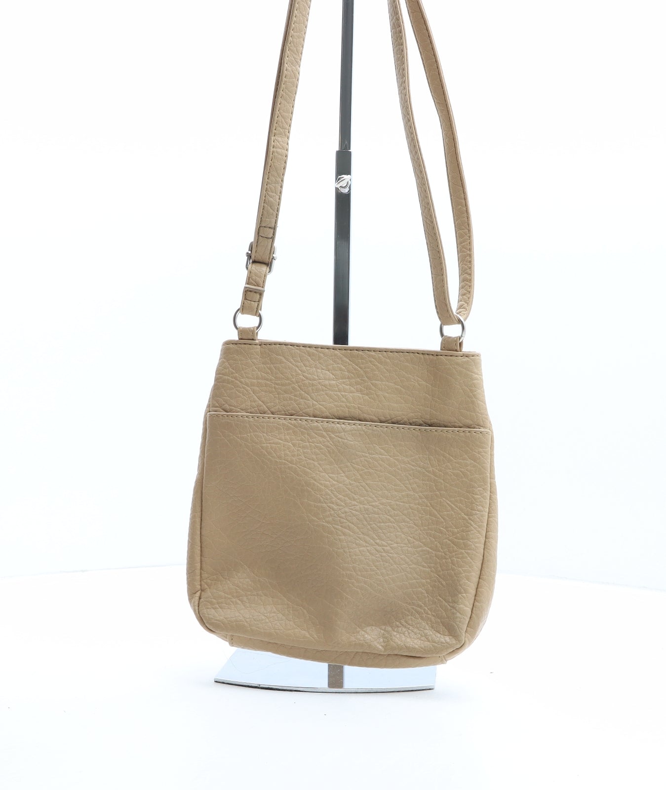 Nine West Womens Beige Solid Polyurethane Crossbody Size Small