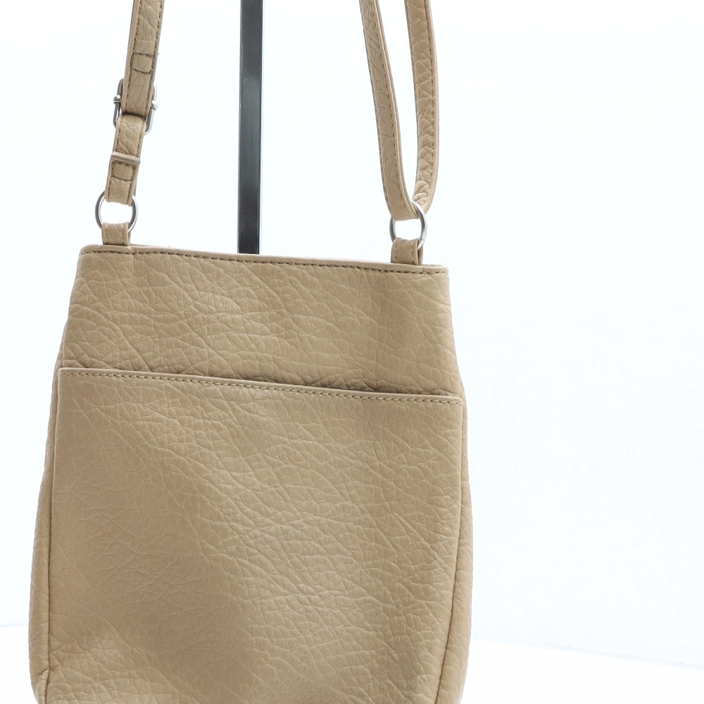 Nine West Womens Beige Solid Polyurethane Crossbody Size Small