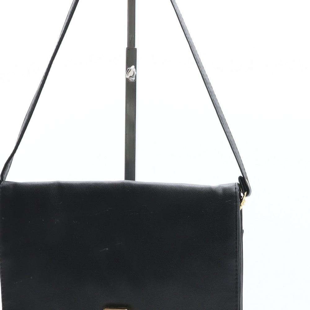 Preworn Womens Black Solid Polyurethane Crossbody Size Small