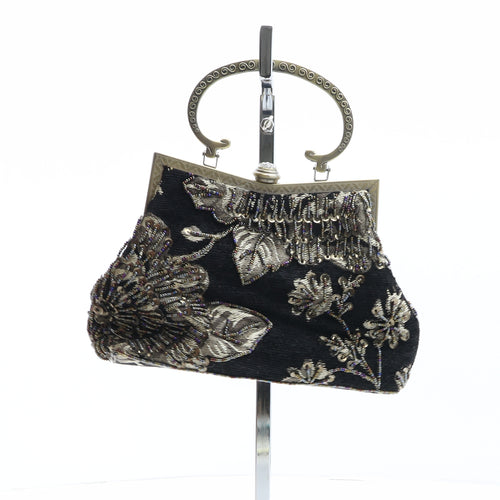 Leko London Womens Black Floral Polyester Top Handle Bag Size Small