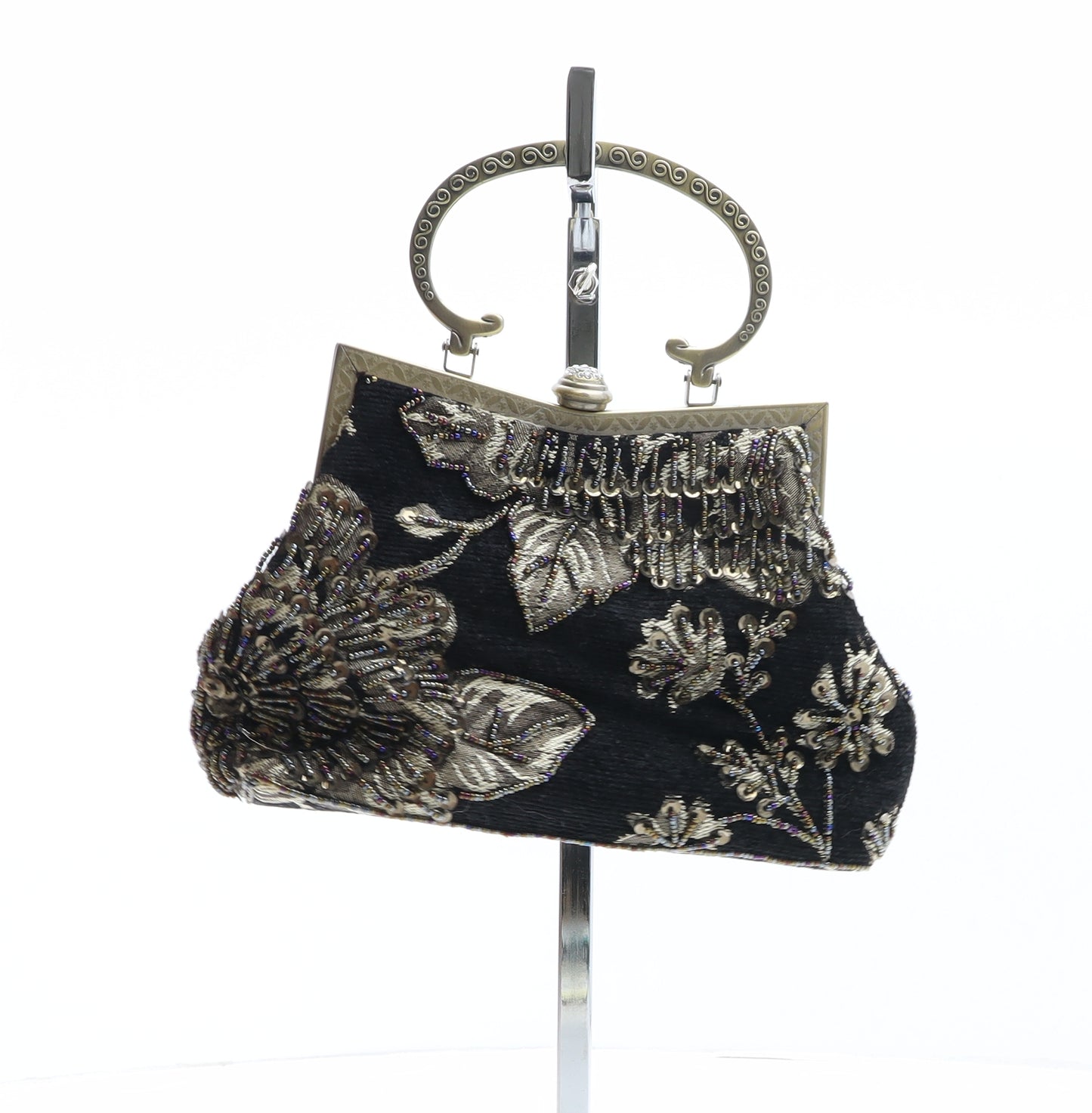 Leko London Womens Black Floral Polyester Top Handle Bag Size Small