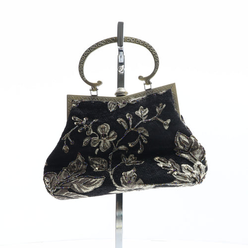 Leko London Womens Black Floral Polyester Top Handle Bag Size Small