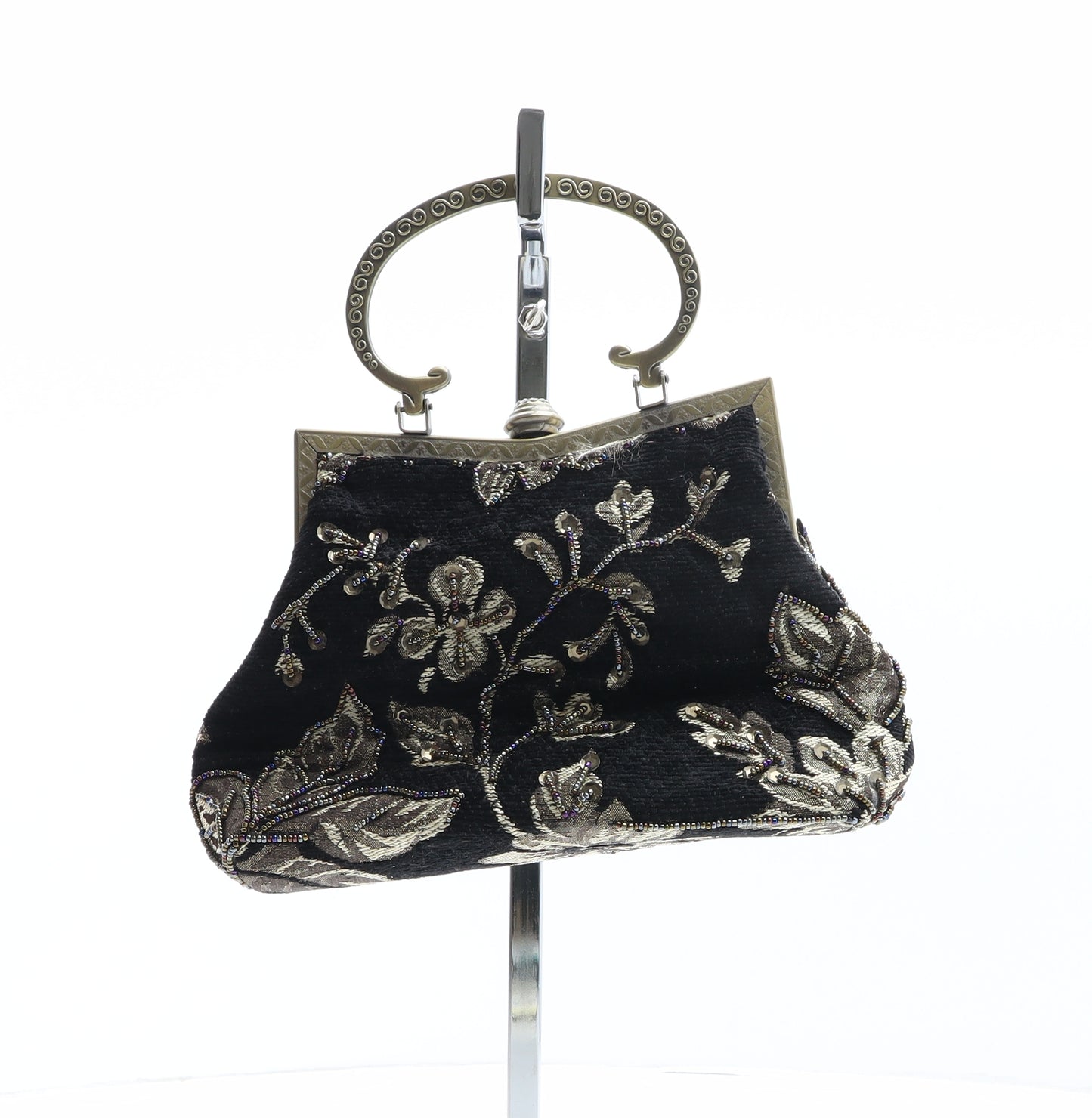 Leko London Womens Black Floral Polyester Top Handle Bag Size Small