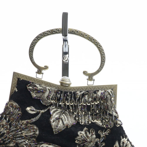 Leko London Womens Black Floral Polyester Top Handle Bag Size Small
