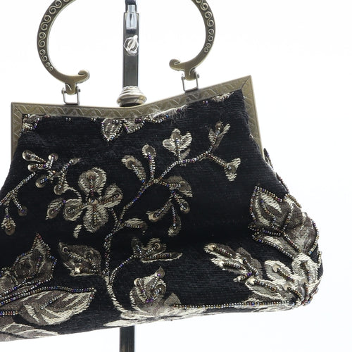 Leko London Womens Black Floral Polyester Top Handle Bag Size Small
