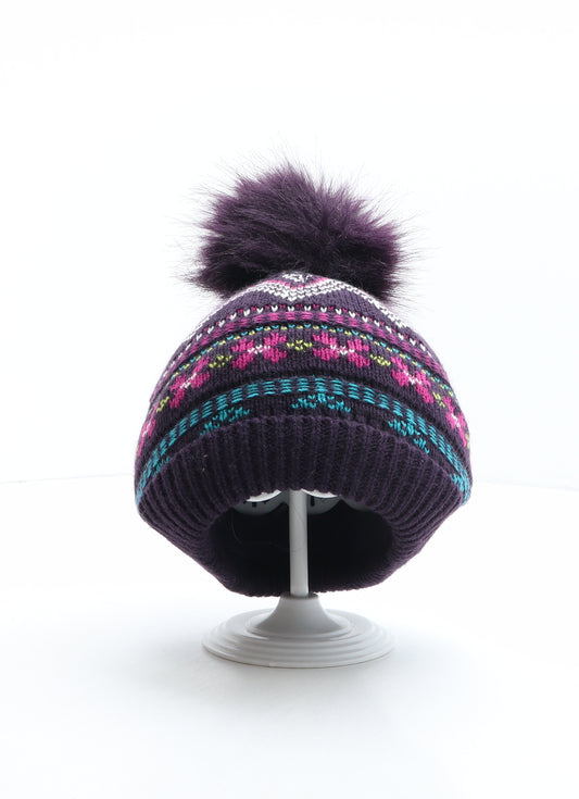 George Girls Multicoloured Fair Isle Acrylic Bobble Hat One Size