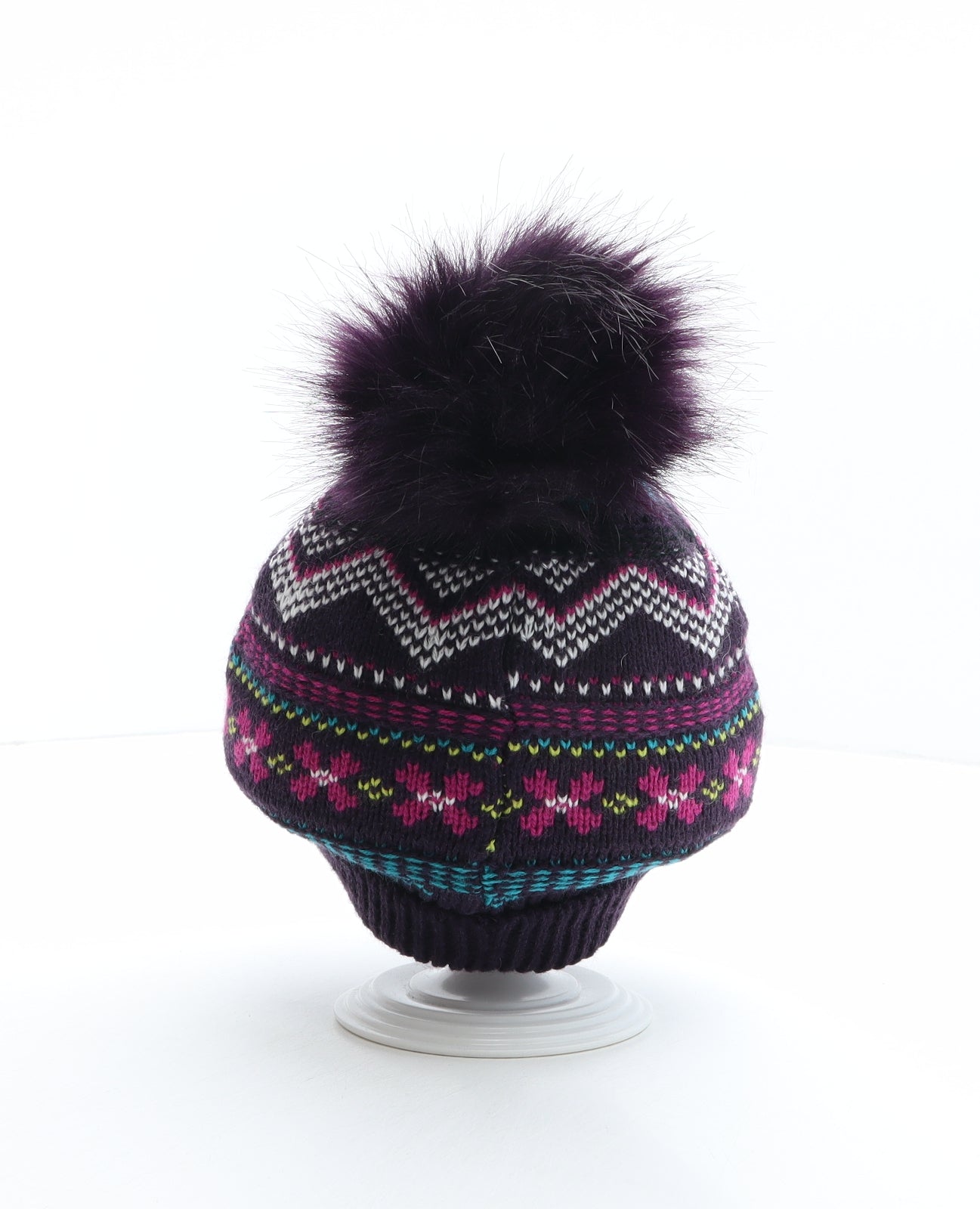 George Girls Multicoloured Fair Isle Acrylic Bobble Hat One Size