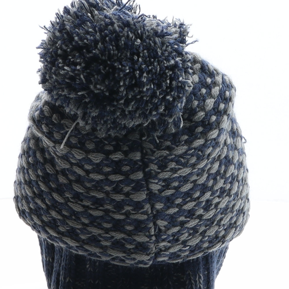 George Mens Blue Acrylic Beanie One Size - Pom Pom