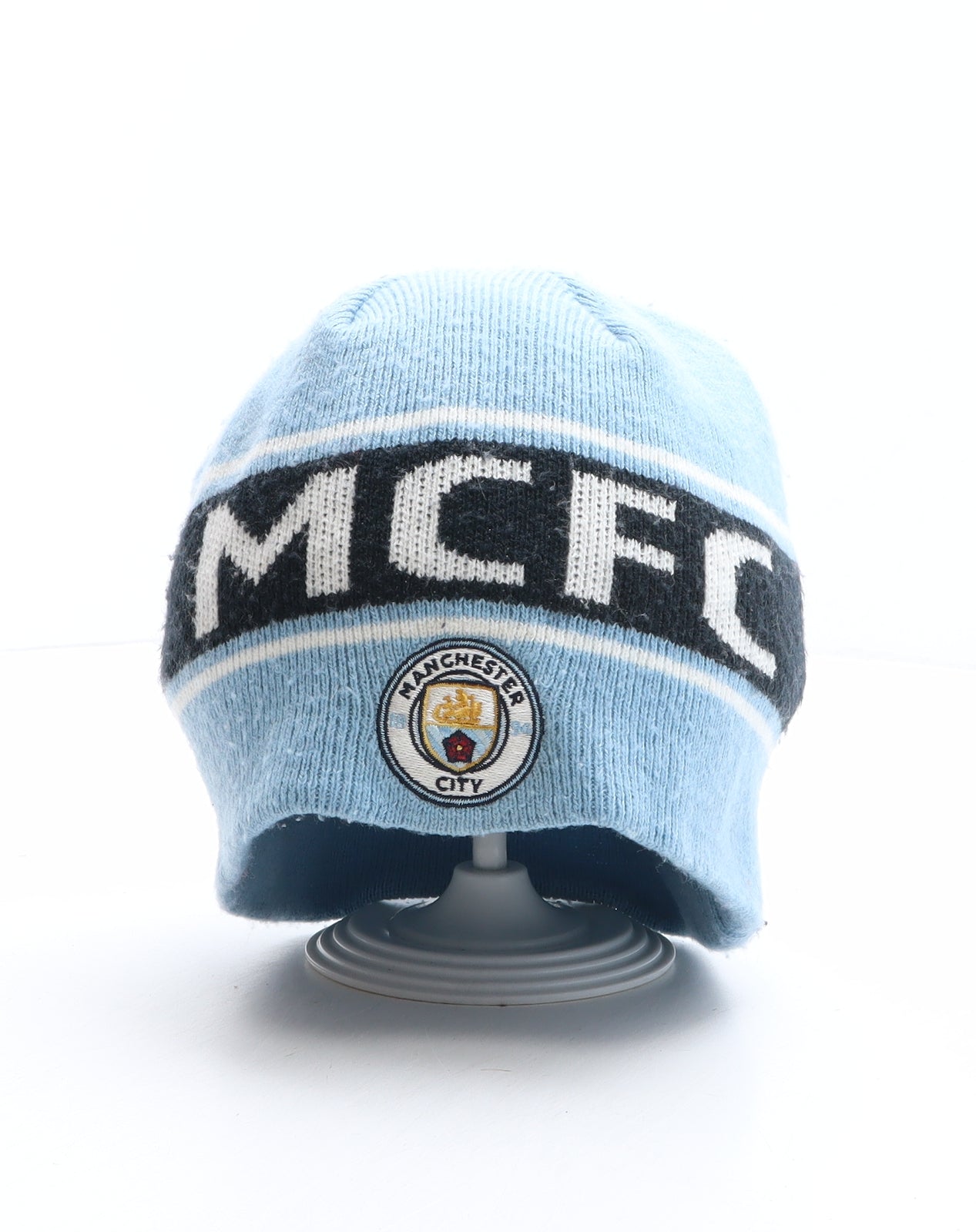 Manchester City FC Mens Blue Geometric Acrylic Beanie One Size
