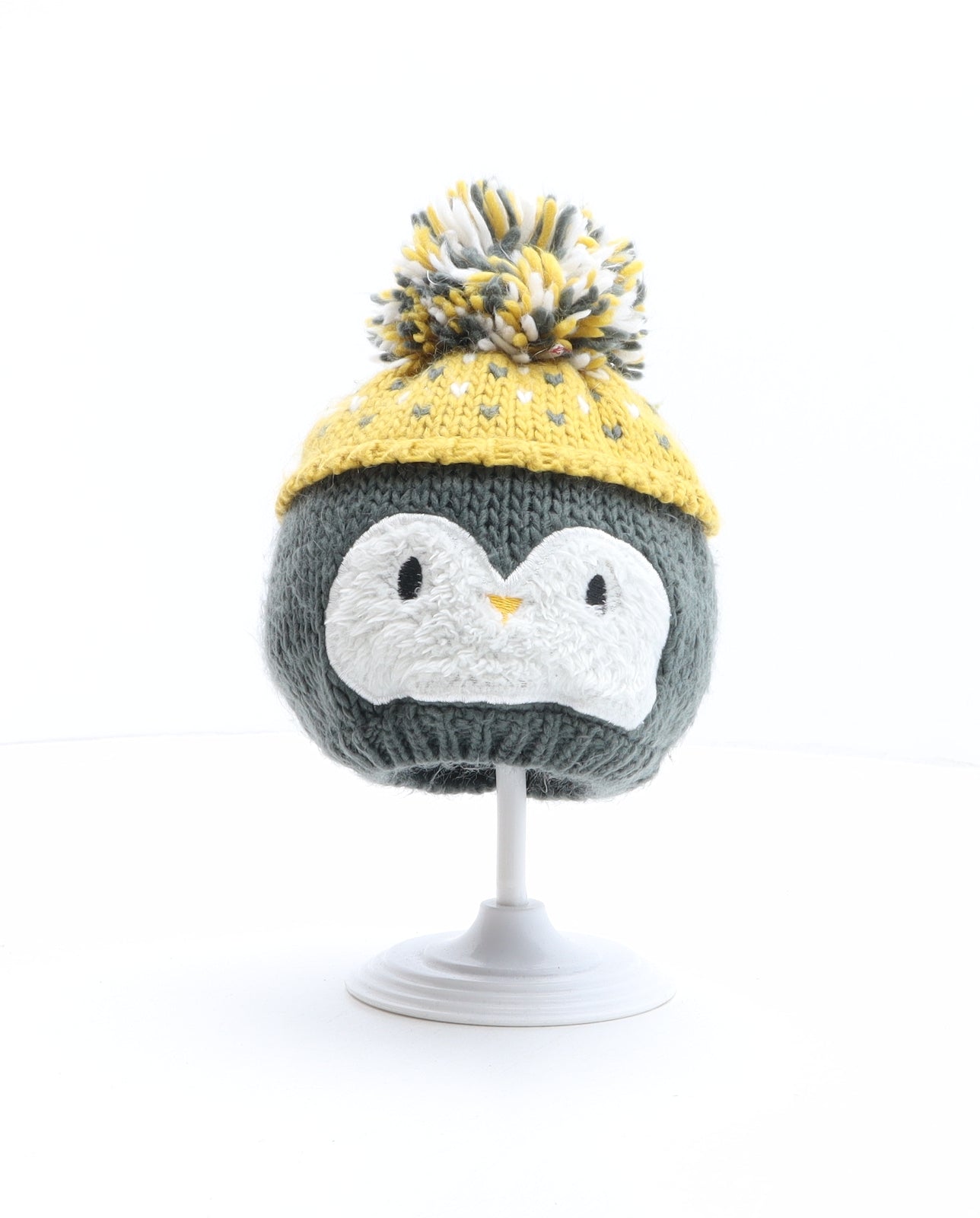 George Boys Grey Acrylic Bobble Hat One Size - Penguin Design