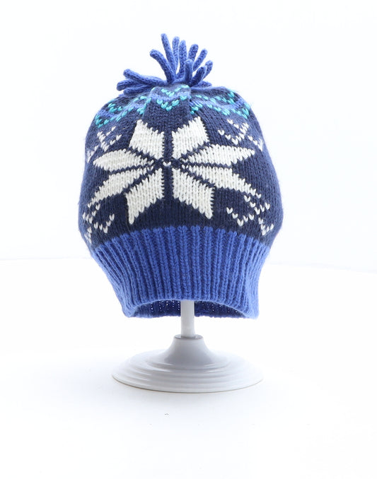 George Girls Blue Fair Isle Acrylic Bobble Hat One Size