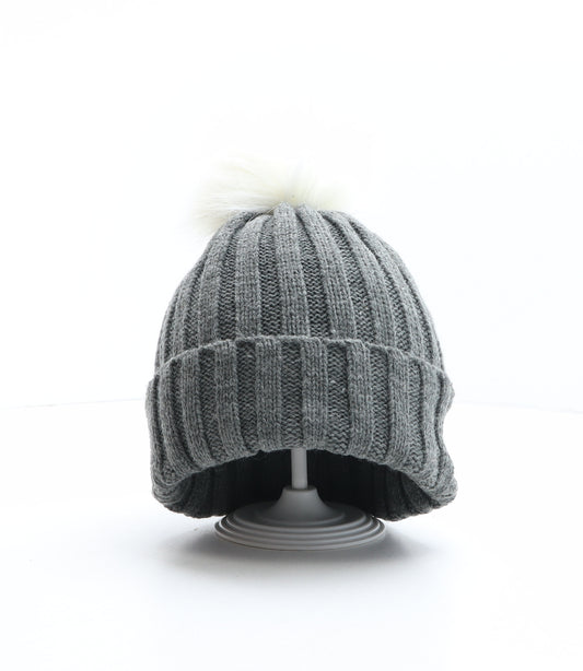Preworn Womens Grey Acrylic Bobble Hat One Size