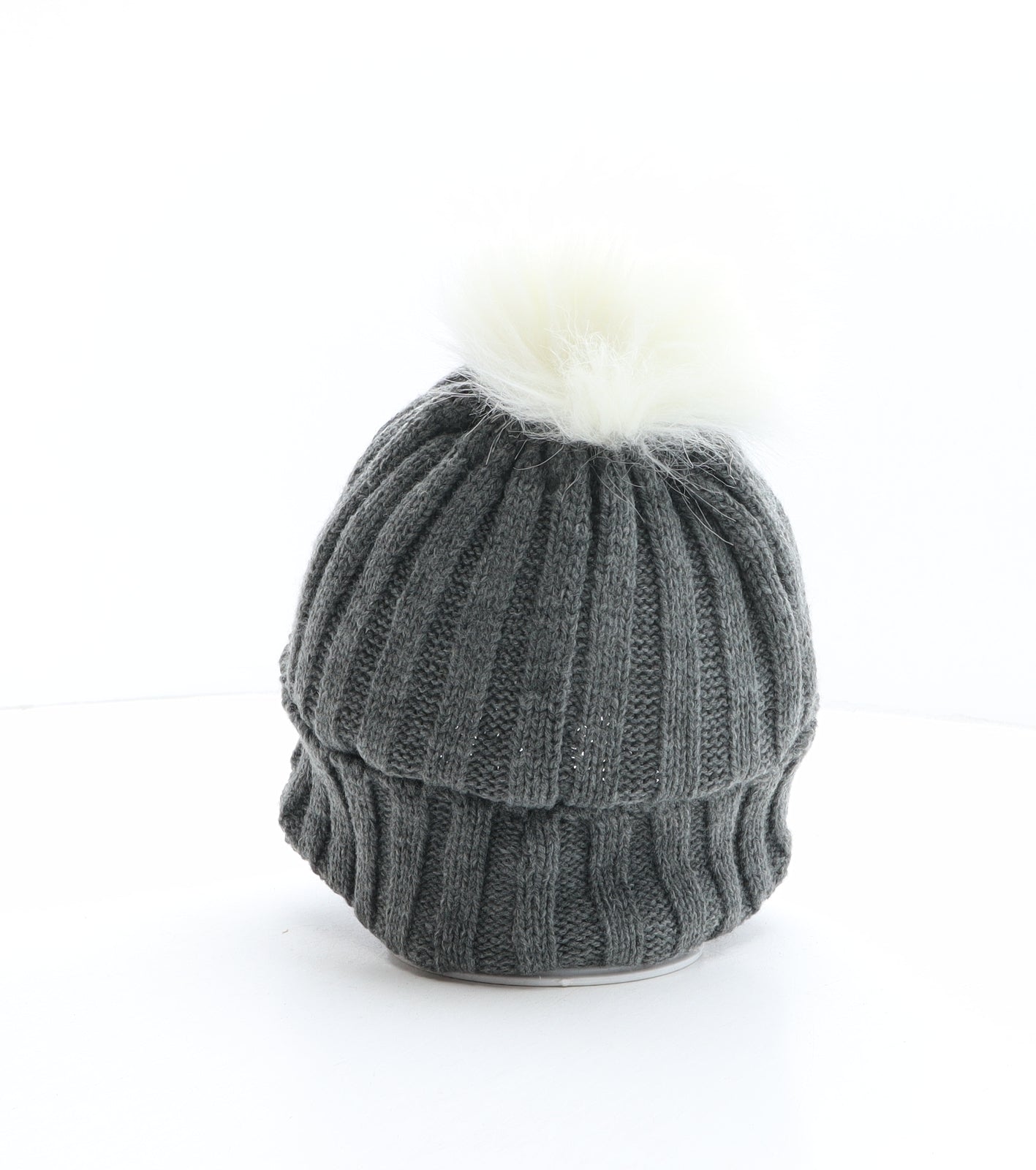 Preworn Womens Grey Acrylic Bobble Hat One Size