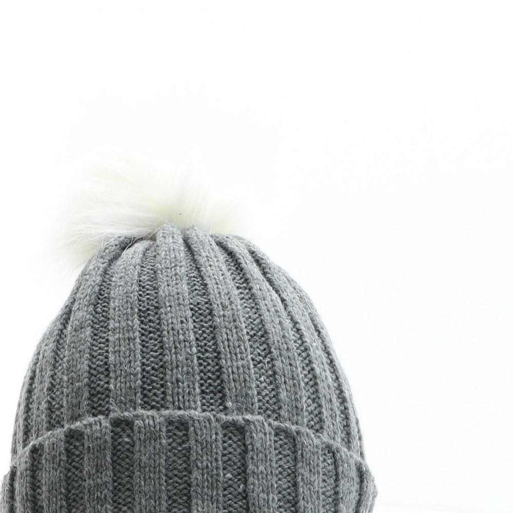Preworn Womens Grey Acrylic Bobble Hat One Size