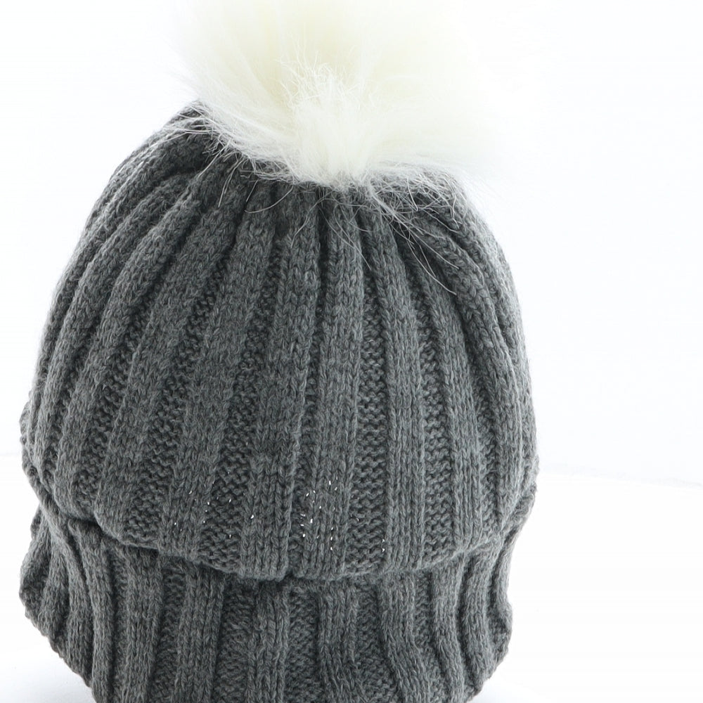 Preworn Womens Grey Acrylic Bobble Hat One Size
