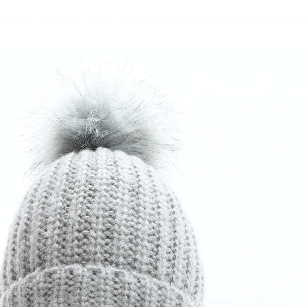 New Look Womens Grey Acrylic Bobble Hat One Size