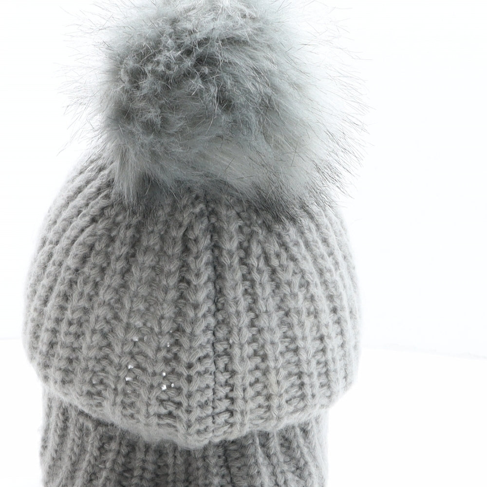 New Look Womens Grey Acrylic Bobble Hat One Size