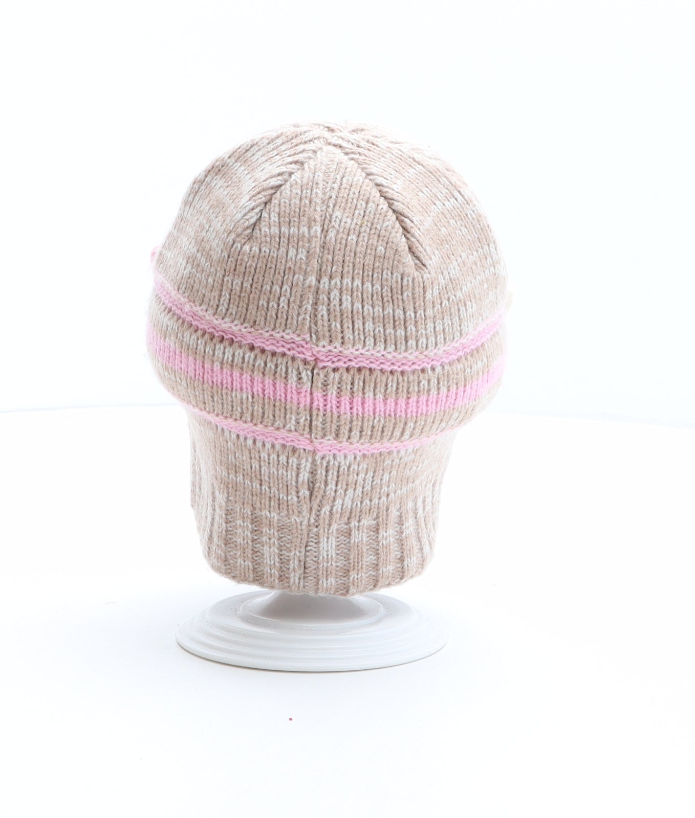 Preworn Girls Brown Striped Acrylic Beanie One Size - Minnie Mouse, Flower details