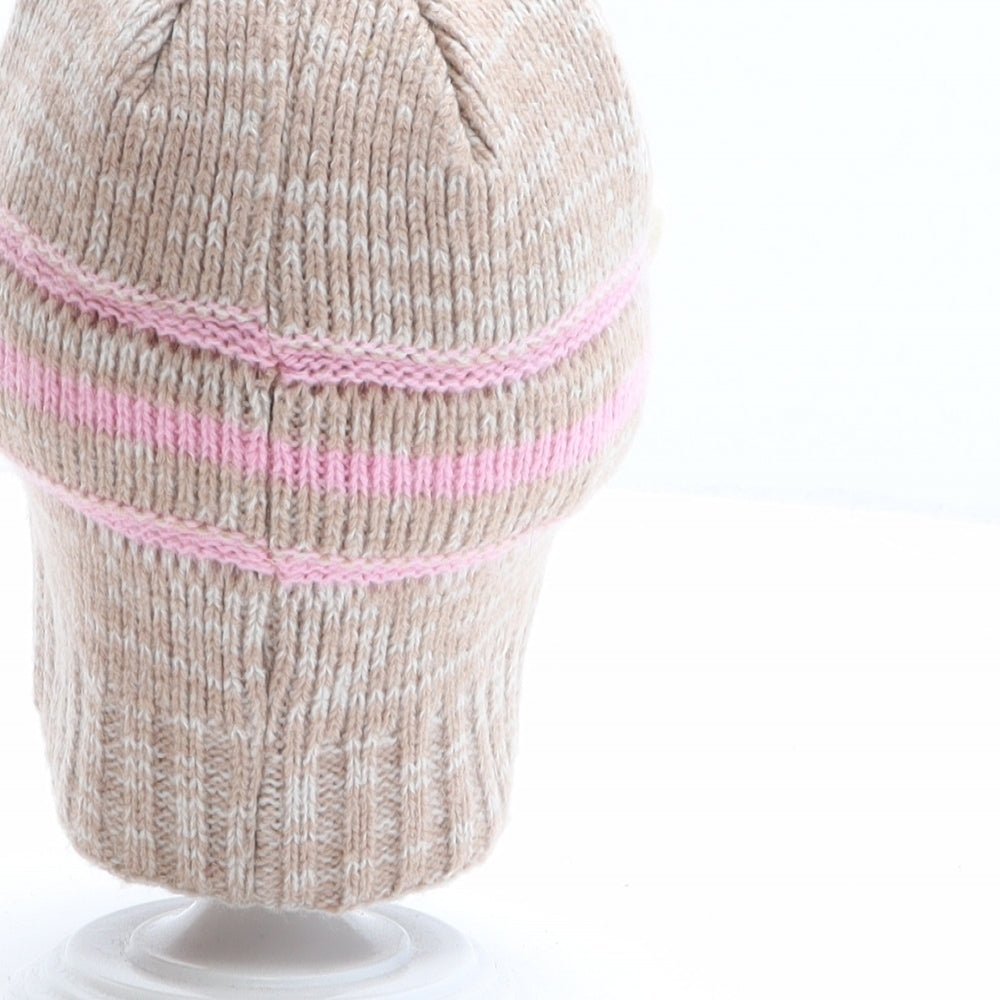Preworn Girls Brown Striped Acrylic Beanie One Size - Minnie Mouse, Flower details