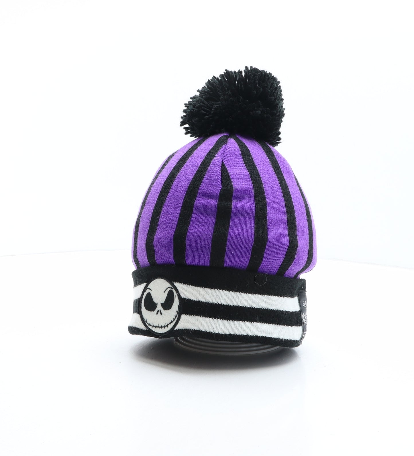 Disney Womens Multicoloured Striped Acrylic Bobble Hat One Size - Tim Burton, The Nightmare Before Christmas, Jack Skellington, Halloween, Christmas