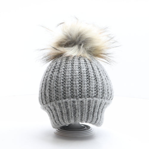 Oliver Bonas Womens Grey Acrylic Bobble Hat One Size