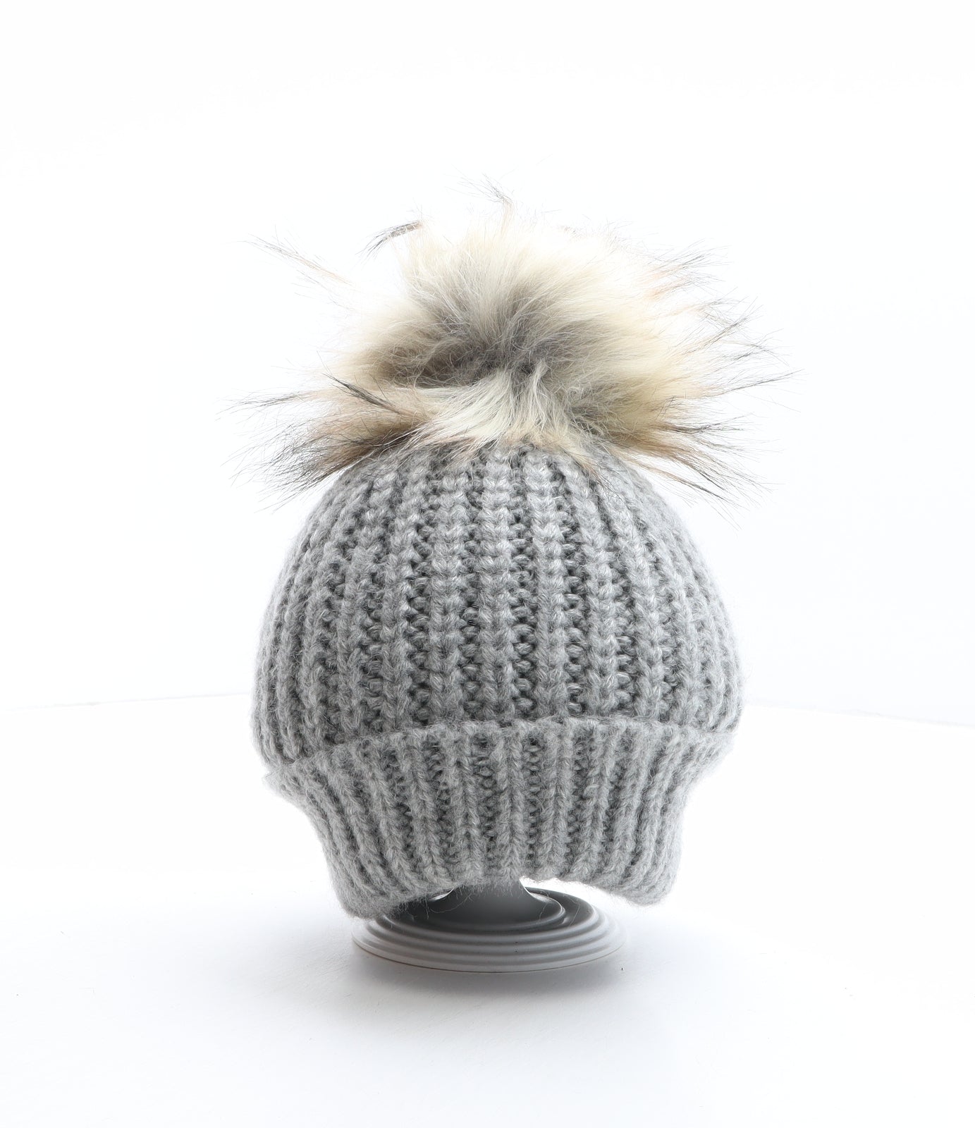 Oliver Bonas Womens Grey Acrylic Bobble Hat One Size