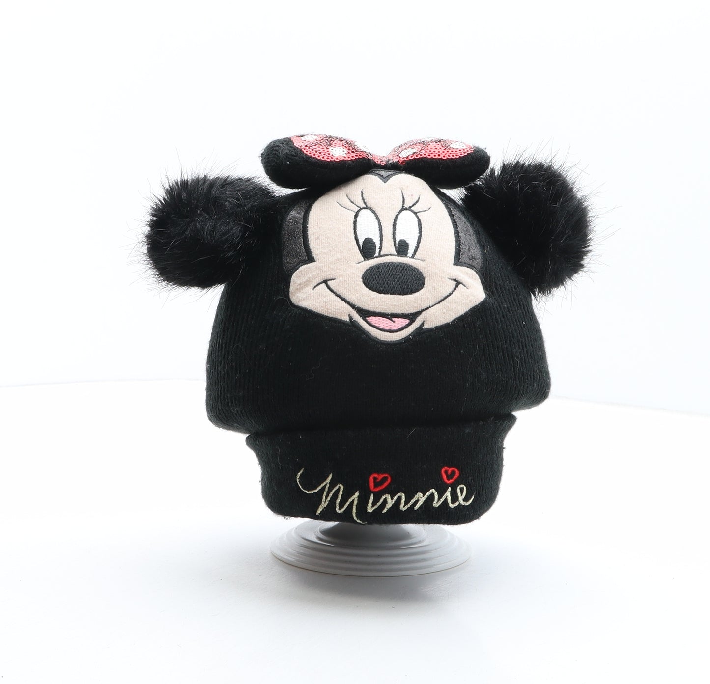 H&M Girls Black Acrylic Bobble Hat One Size - Disney, Minnie Mouse