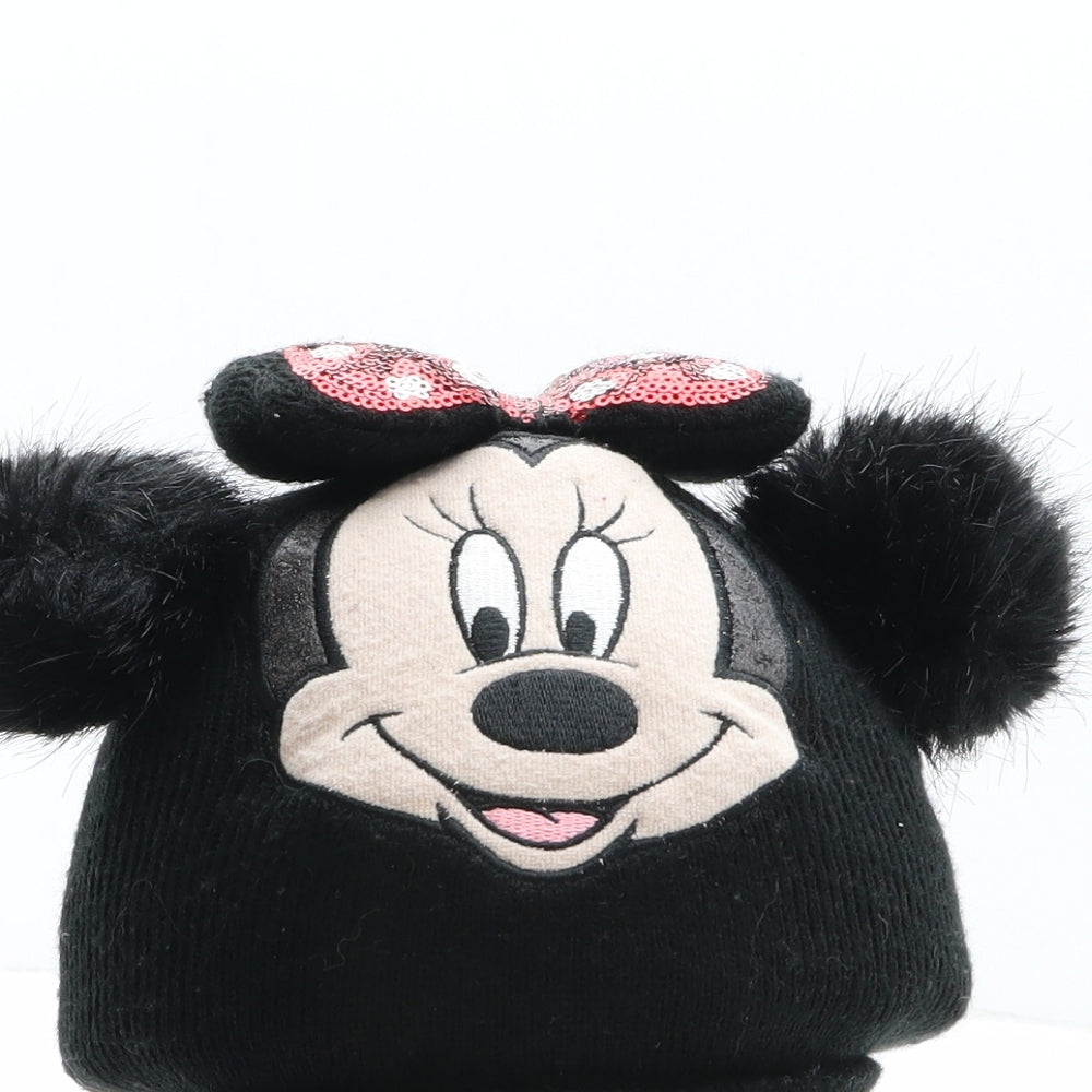 H&M Girls Black Acrylic Bobble Hat One Size - Disney, Minnie Mouse