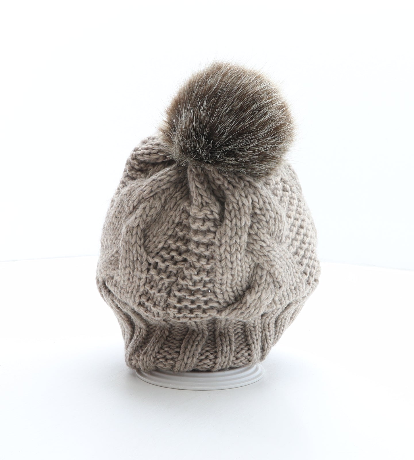 H&M Womens Beige Acrylic Bobble Hat One Size