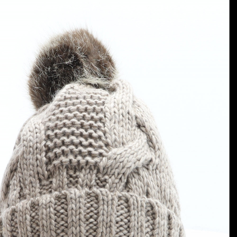 H&M Womens Beige Acrylic Bobble Hat One Size