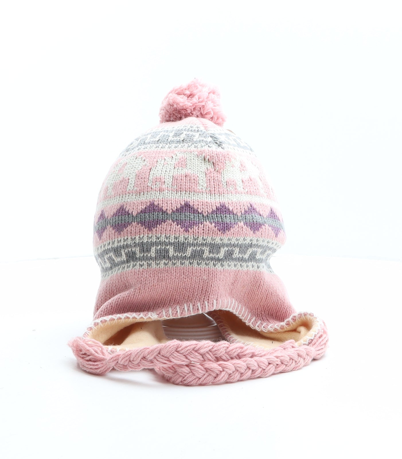 Flagstaff Girls Pink Fair Isle Acrylic Bonnet One Size