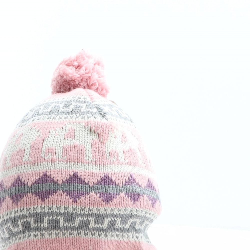 Flagstaff Girls Pink Fair Isle Acrylic Bonnet One Size