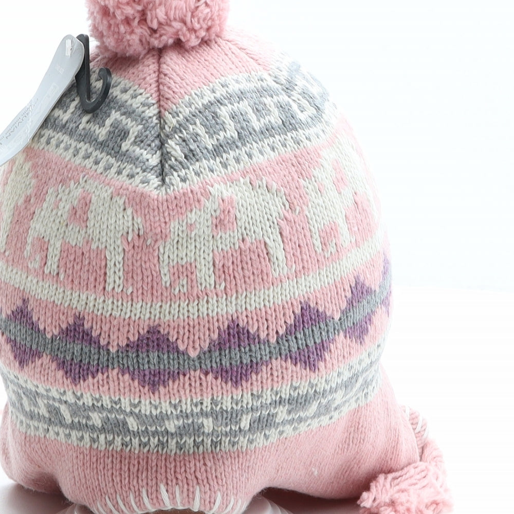 Flagstaff Girls Pink Fair Isle Acrylic Bonnet One Size