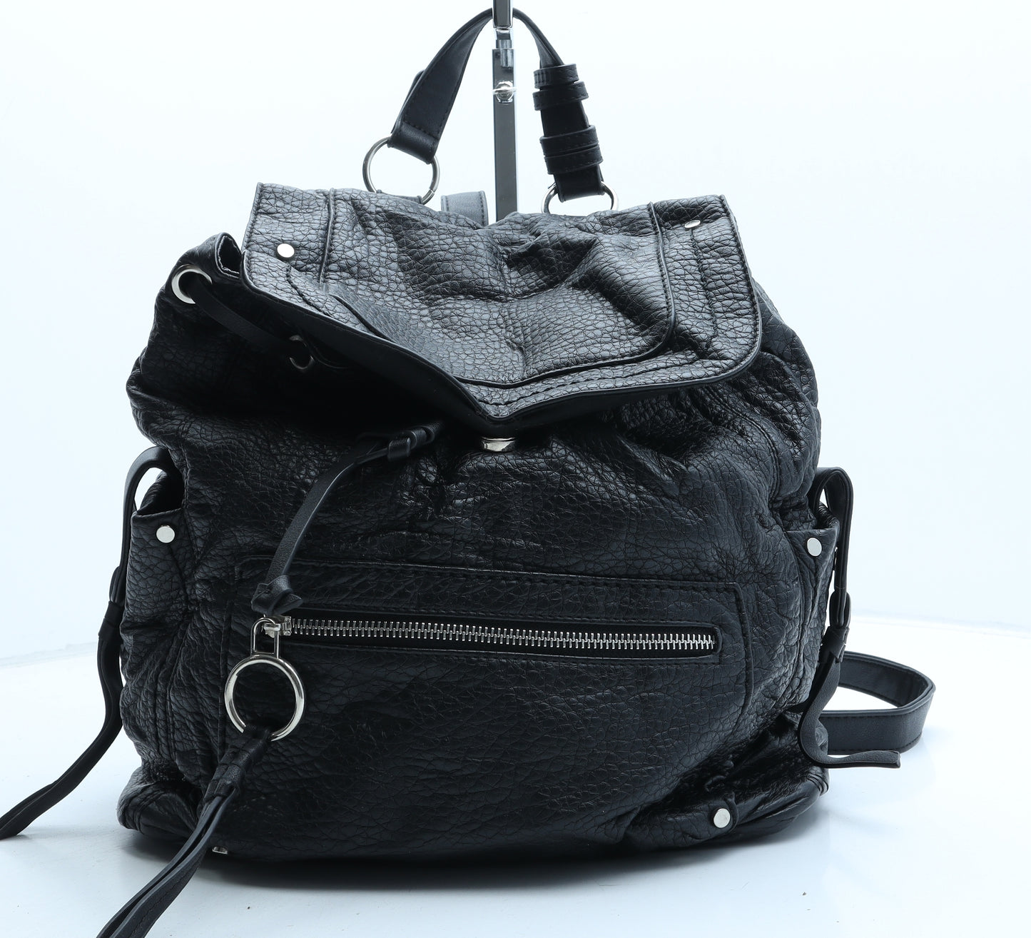NEXT Womens Black Polyurethane Bucket & Drawstring Bag Size Medium