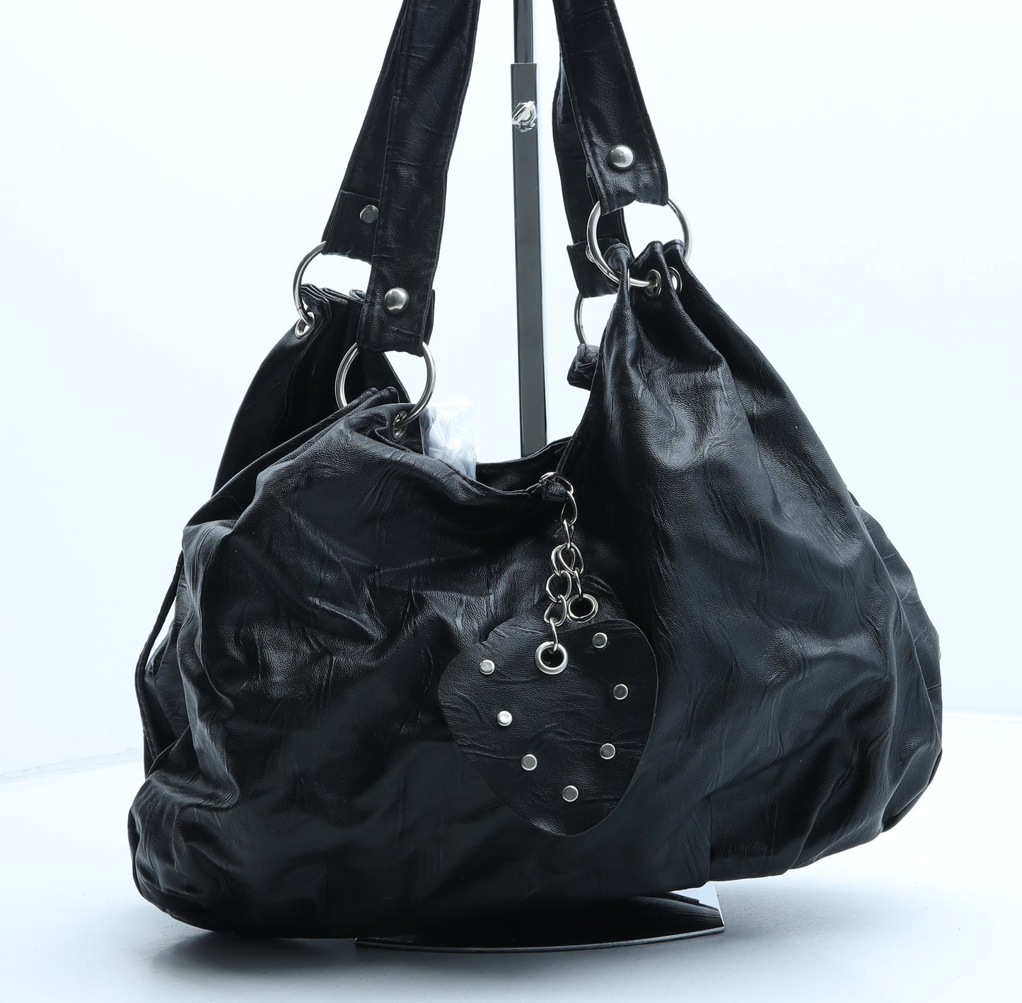 Preworn Womens Black Polyurethane Shoulder Bag Size Small