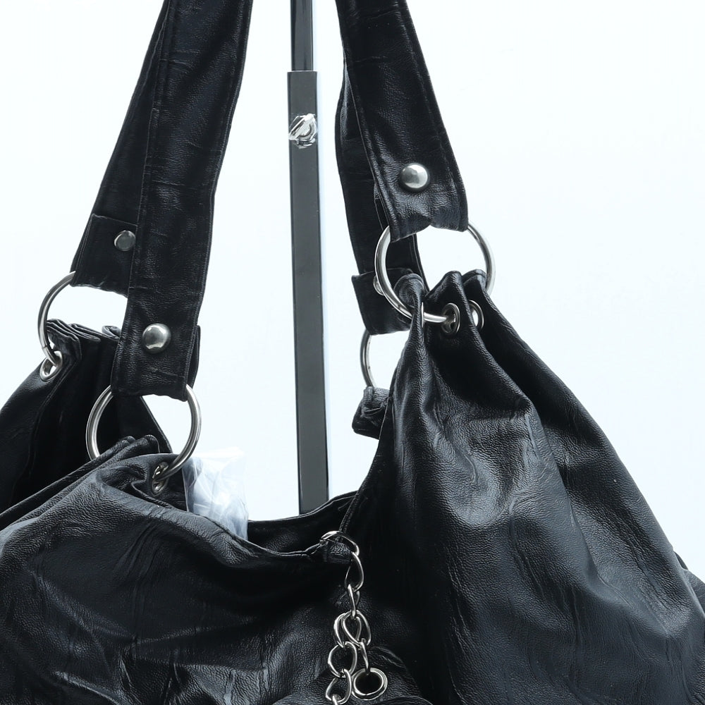 Preworn Womens Black Polyurethane Shoulder Bag Size Small