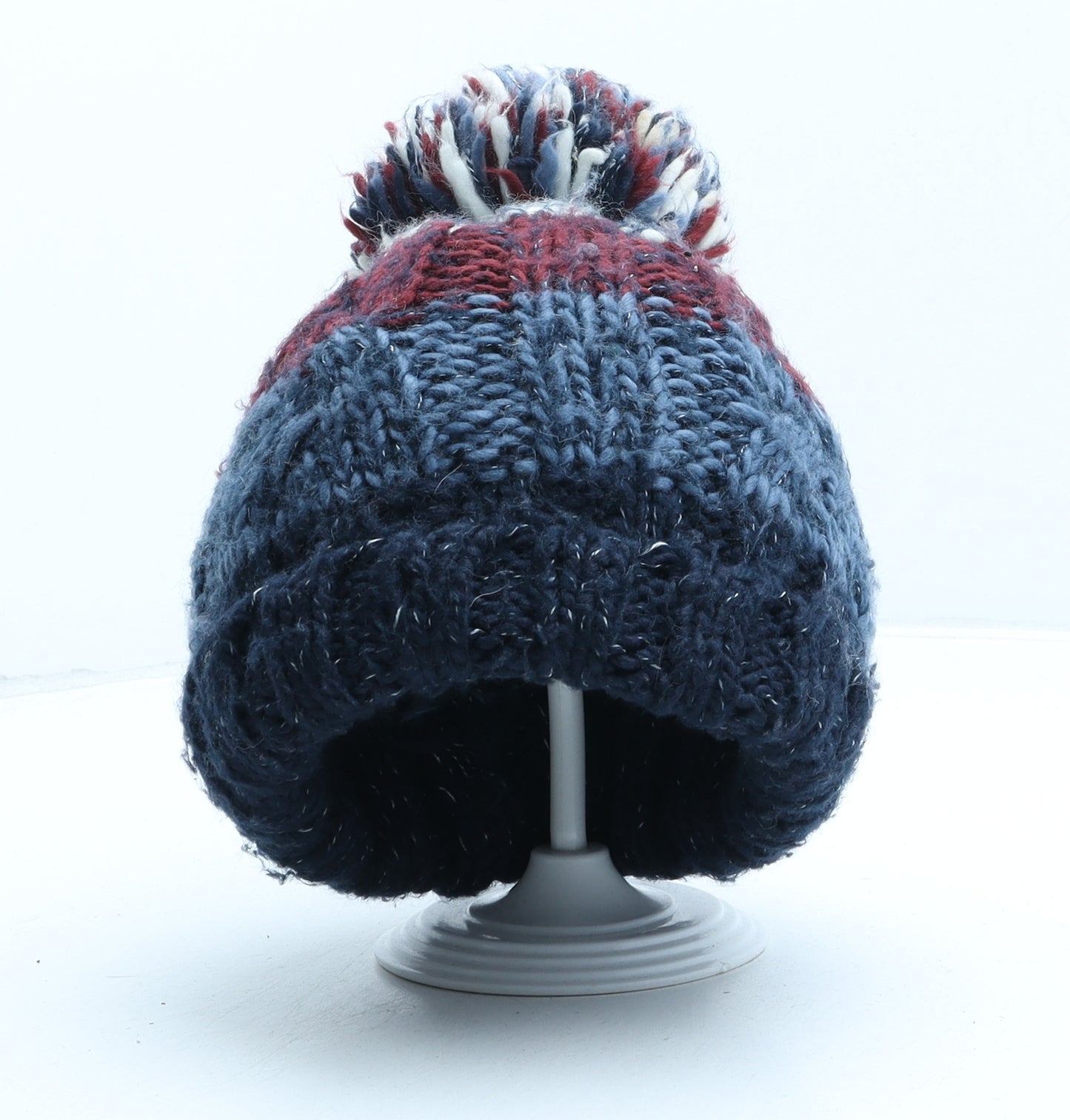 F&F Boys Multicoloured Striped Acrylic Bobble Hat One Size - UK Size 3-6 Years