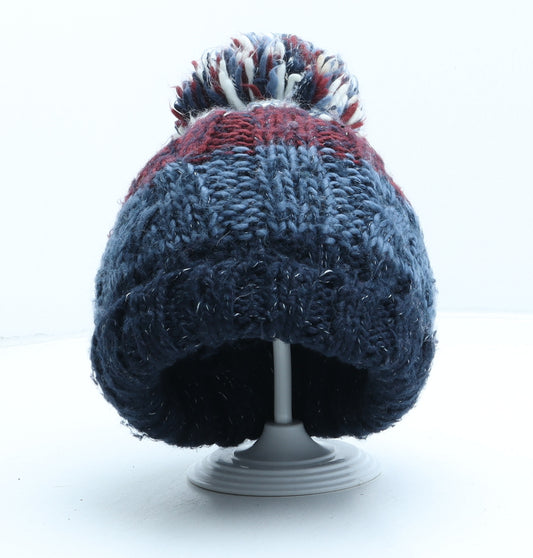 F&F Boys Multicoloured Striped Acrylic Bobble Hat One Size - UK Size 3-6 Years