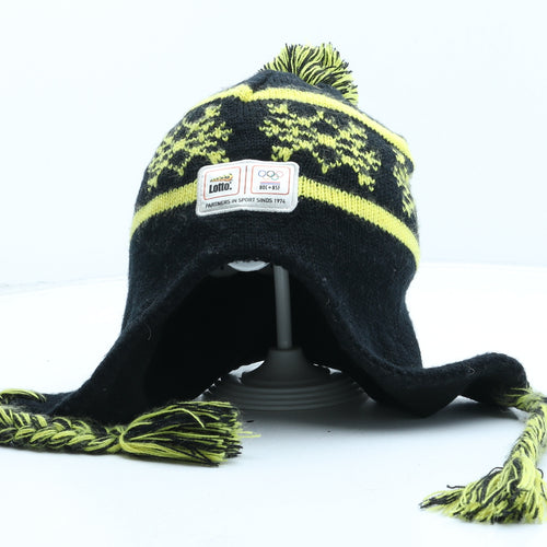 Lotto Mens Black Fair Isle Acrylic Beanie One Size