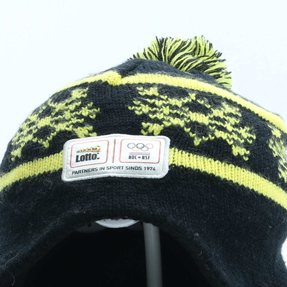 Lotto Mens Black Fair Isle Acrylic Beanie One Size
