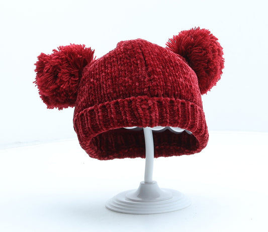 F&F Girls Red Polyester Bobble Hat One Size