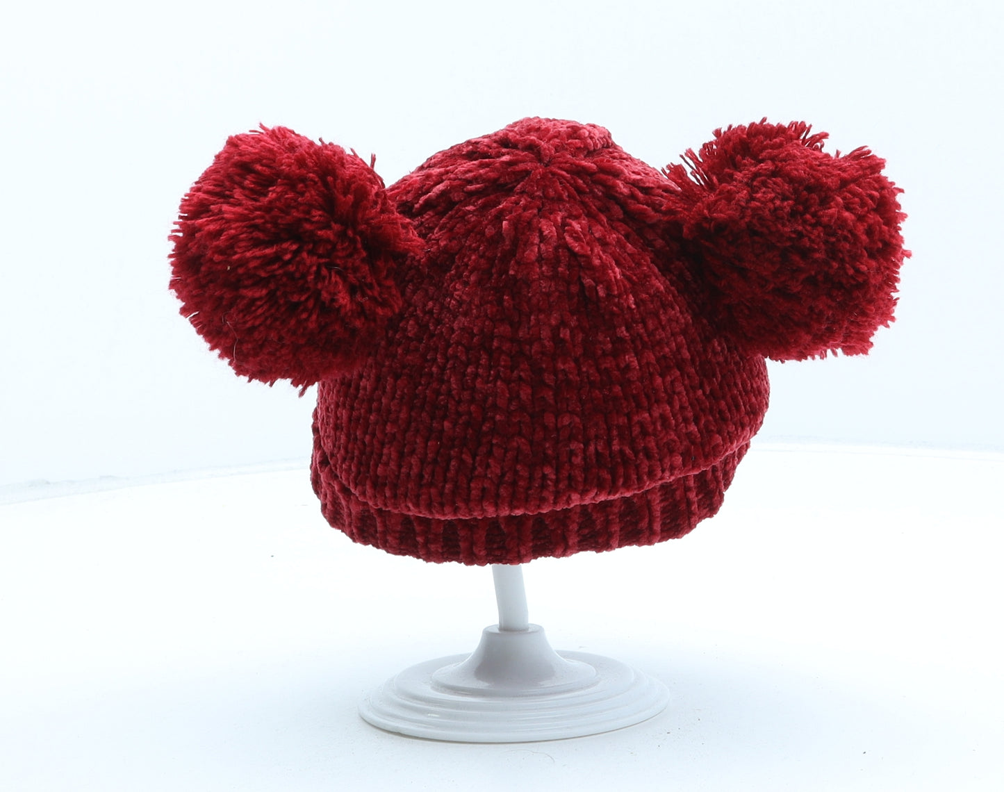 F&F Girls Red Polyester Bobble Hat One Size