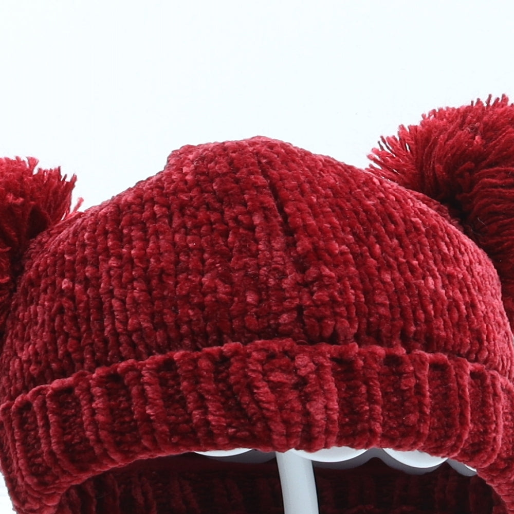 F&F Girls Red Polyester Bobble Hat One Size