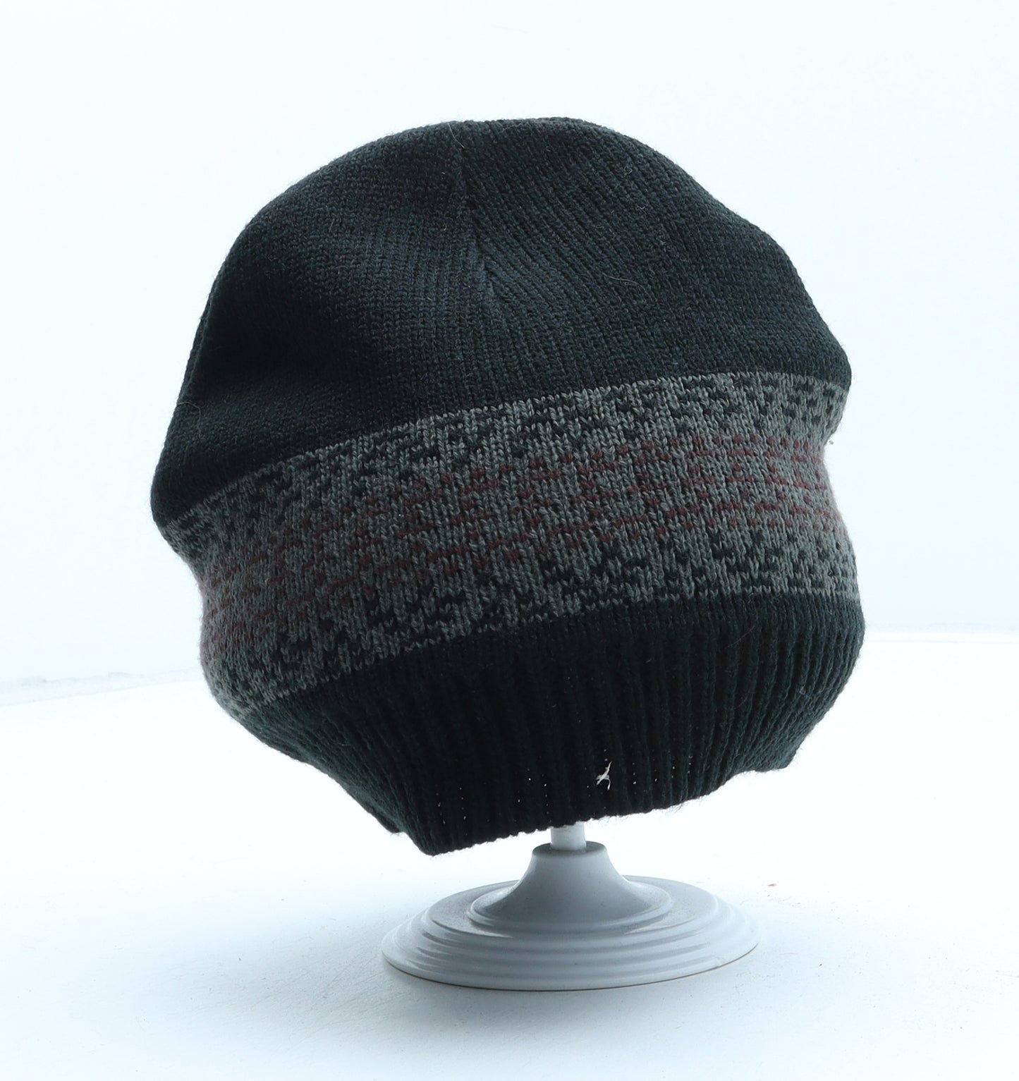 James Pringle Mens Black Fair Isle Acrylic Beanie One Size