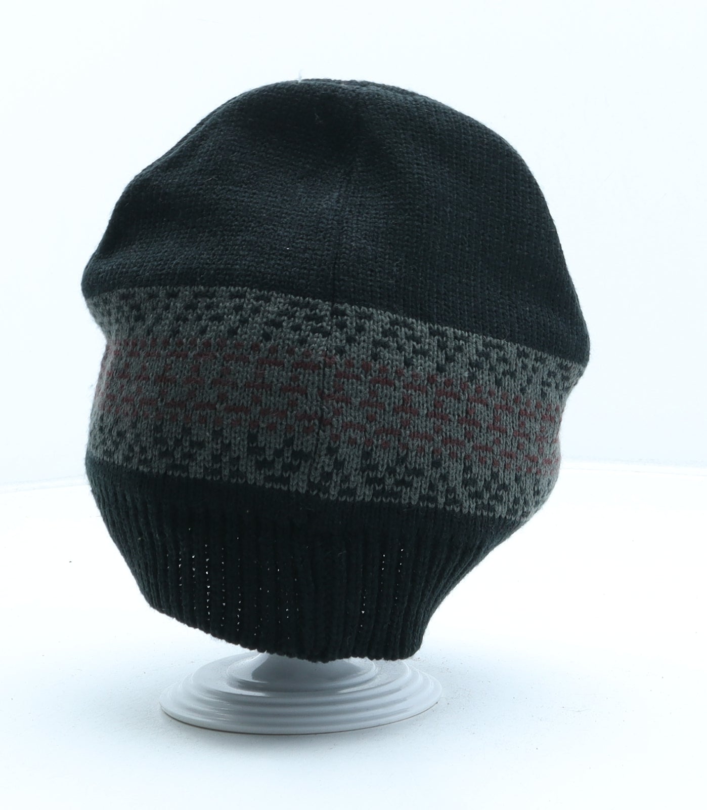 James Pringle Mens Black Fair Isle Acrylic Beanie One Size