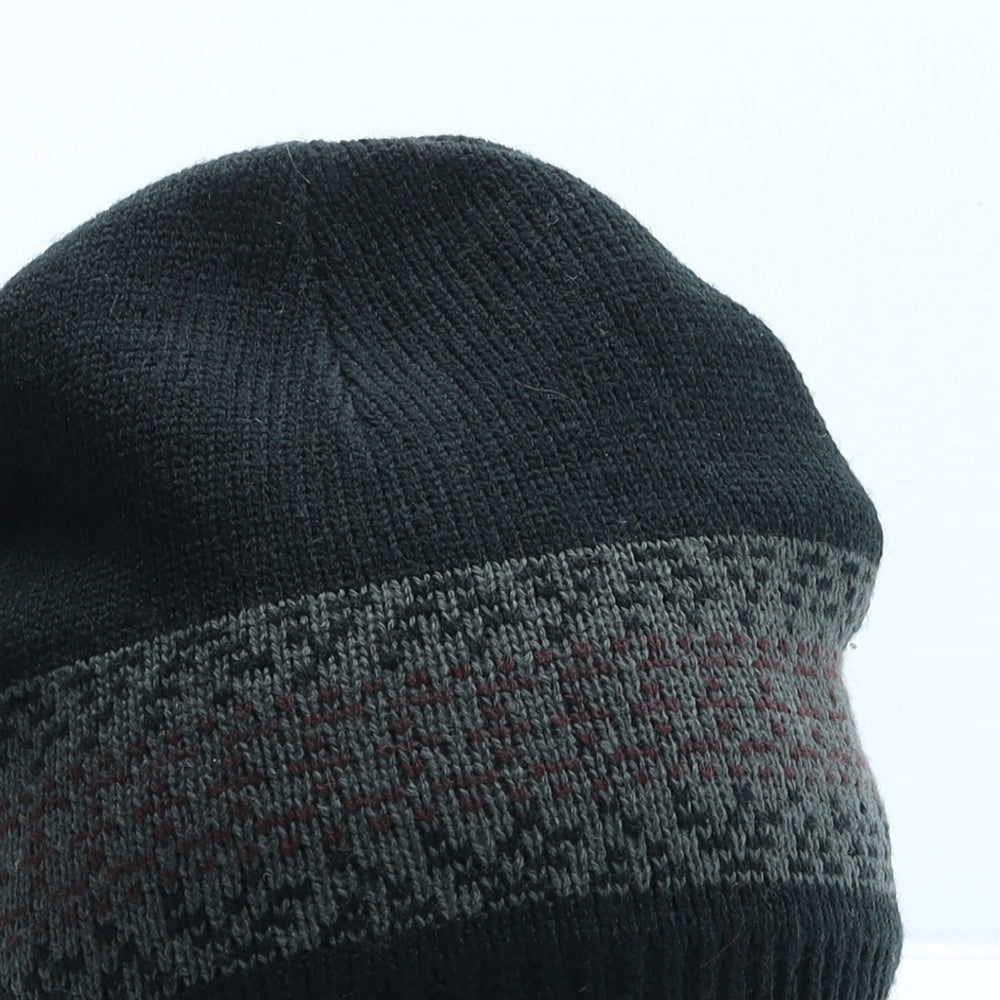 James Pringle Mens Black Fair Isle Acrylic Beanie One Size